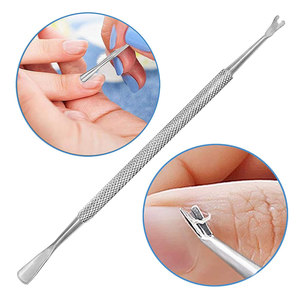 Limpiador de uñas profesional de doble punta estilo cuchillo empujador de cutículas de acero inoxidable con mango de agarre antideslizante - Product Image 4
