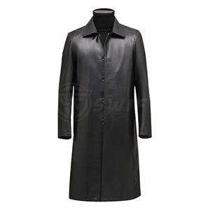 2025 coupe-vent en cuir de mouton naturel manteau mince Style ceinture automne véritable Long cuir manteau homme - Product Image 2