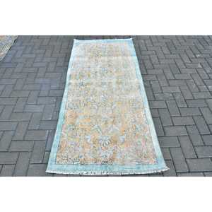 Alfombra Turca de 3x6.3 pies, Alfombra Azul Vintage de Estilo Suroeste - Product Image 1