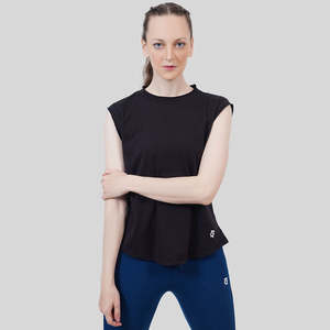 Yoga Tank in Black Lightweight Breathable Spandex Sport Bra Plus Size Fashion Design with Front Logo Solid Style Print Pattern - Product Image 1