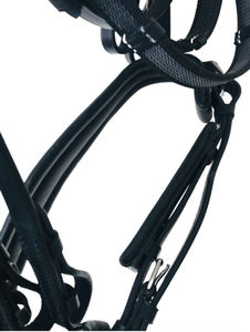 Charol negro Doma Doble brida Snaffle Acolchado Poll Cutback Tocado Riendas - Product Image 2