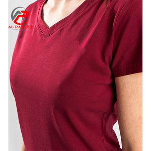 Camiseta personalizada con cuello en V para mujer, Camiseta deportiva granate de manga corta para fitness y ropa informal - Product Image 3