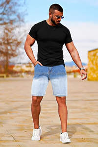 Pantalones cortos de mezclilla de algodón 100% de alta calidad para hombres nueva moda de verano diseño rasgado Casual personalizable DTG impreso pantalones cortos de mezclilla para hombres - Product Image 5