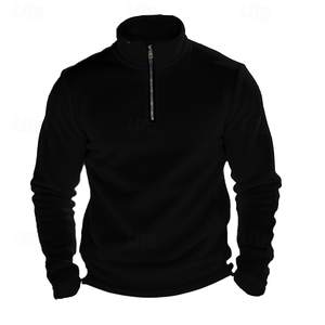 Sudadera de Forro Polar con Cierre de Cremallera de Cuarto, Cuello Alto, Estampado, Talla Europea, Algodón Antiarrugas, Estilo Urbano de Invierno para Hombre, Corte Regular - Product Image 6