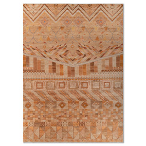 พรมไหมพรมผสมไหมไผ่ถักมือสีเบจและสีน้ำตาลลายเรขาคณิตรูปสี่เหลี่ยมผืนผ้าสำหรับใช้ในห้องนั่งเล่นที่บ้าน-รุ่น Les-865 - Product Image 1