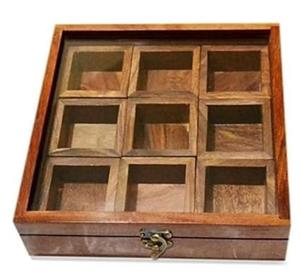 Premium Food Grade Eco-Friendly Sheesham <b>Wood</b> Handcrafted Spice <b>Box</b> Masala Dabba <b>with</b> <b>Lid</b> for Home Use - Product Image 1