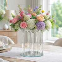 Vase en tube transparent de luxe en soie de haute qualité, centre de table, support 3/5, base ronde, carrée, longue pour décoration de table de mariage ou d'hôtel