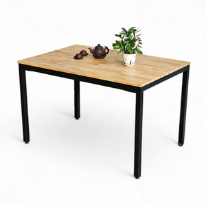 Mesa de Comedor Rectangular de 120x80cm de Madera de Caucho con Patas de Hierro, Requiere Ensamblaje, Material de Placa de Roca para Sala de Estar BA68173 - Product Image 1