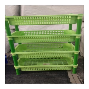 Étagère de rangement multifonctionnelle à roulettes en plastique rectangulaire à 4 niveaux, empilable, pour la salle de bain, la cuisine, le bureau, rose, jaune - Product Image 5