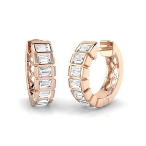 Boucles d'oreilles créoles élégantes en diamant taille baguette de créateur, 0,75 ct, diamant de laboratoire en platine, pour mariages et soirées - Product Image 1