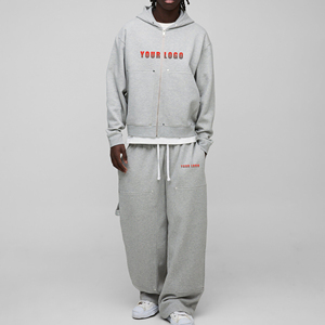 2025 New Arrived High Quality 100% Cotton Oversized Zip Up Sweatsuit Breathable Long Sleeve Streetwear Tracksuit for <b>Men</b> - Product Image 4