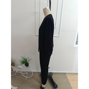 Ensemble deux pièces pour femme, chemisier à manches longues, col rond, dentelle, viscose, deux fils, et pantalon, 37343 - Noir - Product Image 6
