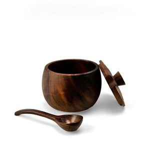 Condimentero de madera con tarros para especias, azucareros, salero y azucarero de madera. - Product Image 1