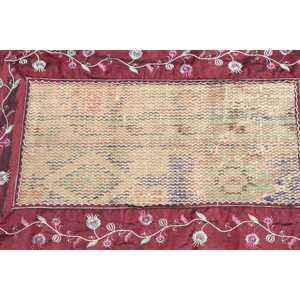 Turkish Vintage Small Rug 1.4x2.4 ft, <b>Red</b> Abstract Rug <b>Wool</b> - Product Image 4