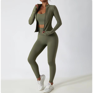 Haute qualité 3 pièces femmes Yoga vêtements actifs sur mesure 2025 Logo séchage rapide soutien-gorge de sport taille haute Leggings à manches longues - Product Image 4