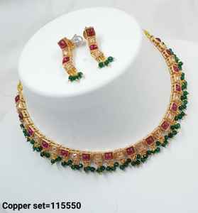 INDIAN TRADITIONAL and FASHIONABLE COPPER JEWELLERY BRIDAL WEDDING JEWELLERY <b>SET</b> for <b>WOMEN</b> EARRINGS and NECKLACE <b>SET</b> - Product Image 2