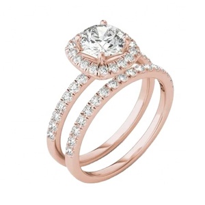 แหวนเพชรสำหรับงานแต่งงานทรงกลมพลอยกะรัต2.0กะรัตแหวนทอง14K พร้อมด้วยสายเพชรครึ่งเม็ด - Product Image 2