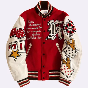 Personalizado de los hombres Letterman Varsity chaquetas cálidas de invierno de béisbol Bomber mangas de cuero Chenille bordado Logo tela Varsity - Product Image 5