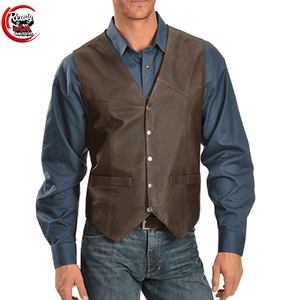 Gilet de motard en cuir de vachette personnalisé de haute qualité pour hommes avec col montant gilet d'hiver respirant décoration à boutons - Product Image 3