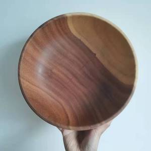 Premium Acacia Wood Salad Bowl - Natural Two-Tone Wooden Serving <b>Basin</b> - Large Handcrafted <b>Round</b> Bowl for Fruits & Pasta - Product Image 1