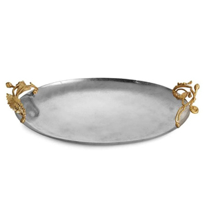 Plateau de service rectangulaire en aluminium argenté de qualité supérieure avec des poignées en feuille d'or luxueuses, plat décoratif en métal artisanal - Product Image 2