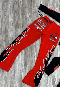Ensemble de survêtement unisexe de haute qualité avec impression d'écran personnalisée, logo, sweat-shirt à ourlet brut et pantalon de survêtement évasé pour hommes et femmes - Product Image 5