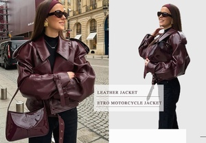 Chaqueta de cuero PU de primera calidad y diseño de moda para mujer - Product Image 5