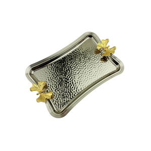 Mesa de diseño atractivo, aperitivos decorativos, bandeja para servir postres, mango exclusivo de hoja dorada, Catering ovalado de Metal ecológico - Product Image 2