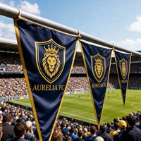 Drapeaux de fanions personnalisés pour équipes de football, style sportif, forme triangulaire, utilisation en stade, impressions numériques, polyester, imperméables, protection UV