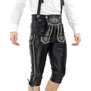 OEM Custom Bavarian <b>Leather</b> <b>Shorts</b> for <b>Men</b> Mid Waist Casual Style Vintage Embroidered Canvas Eco-Friendly Button Fly Premium - Product Image 3