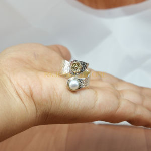 Bague en perle d'eau douce naturelle, argent sterling 925 et laiton, bague ajustable, bijoux en perle de haute qualité, cadeau pour elle - Product Image 3