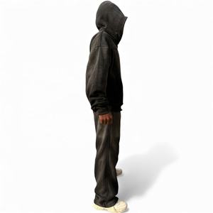 ชุดเซ็ตสเวตสูทผู้ชายทรงโอเวอร์ไซส์แบบปกติ พิมพ์ลาย ผ้าหนา สองชั้น สีดำ ผ้าเฟรนช์เทอร์รี่ เสื้อฮู้ดทรงบาน ขากระบอกใหญ่ - Product Image 5