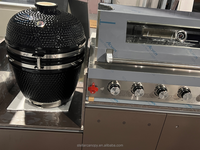 Grande armoire de cuisine moderne d'extérieur en acier inoxydable résistant aux intempéries avec portes vitrées, robinet, charnière, évier, prête à l'emploi pour appartement