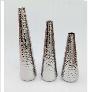 Hexagonal <b>Elegant</b> Hammered Handcrafted Silver Movable Modern Floral Theme Flower Vase Set Living Room Home Decoration Shiny - Product Image 5