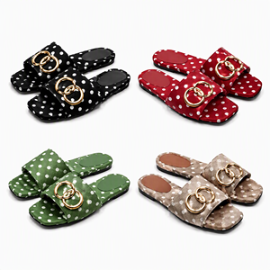 Sandales plates pour femmes à bout ouvert en EVA, avec talon couvert, antidérapantes, à boucle, en microfibre à pois, pour l'été et la plage, chaussures décontractées - Product Image 1