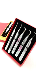 Professionnel nouveau 90 degrés argent poudre revêtement incurvé Extension de cils pince à épiler en acier inoxydable Logo personnalisé Instrument de beauté - Product Image 3