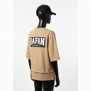 Chemise double couche en coton premium pour femmes, tissu doux et respirant, couleur beige, panneau superposé, logo personnalisé, chemises double couche en coton - Product Image 5