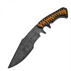 Nouvelle édition – Couteau de chasse plein pied en acier Damas de 13 pouces avec motif échelle et manche en bois Pakka – Le meilleur couteau de survie pour le camping - Product Image 1