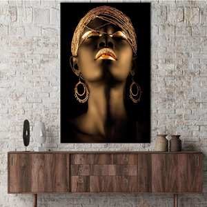 Lienzo Impreso Elegante: Obra de Arte de Mujer Africana en Dorado, Enmarcado en Galería - Product Image 1