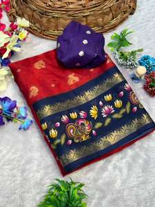 流行の卸売女性用ドーラシルクサリー、ビスコースジャカードボーダー付き、輸出業者向け在庫あり、インドの伝統衣装、インド製 - Product Image 2