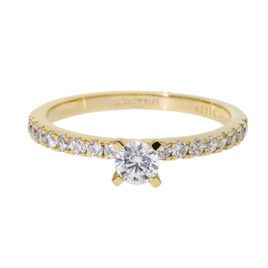 Bague de fiançailles classique en or 14 carats plaqué rhodium pour femme, diamant solitaire taille brillant, bande pavée, élégante, intemporelle, naturelle - Product Image 1