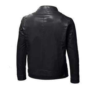 Nueva chaqueta con cuello levantado para hombre, chaqueta de cuero negro para motocicleta, cremallera de Color sólido - Product Image 1