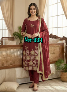 Nouvelle collection de créateurs en pur organza lourd, tissu de soie poly, costume Kurti pour femmes avec broderie lourde, travail de séquence, costume Palazzo - Product Image 5