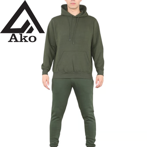 Fashionable Men Olive Green Custom Logo Oversized Pullover <b>Hoodie</b> and Joggers <b>Fleece</b> Heavyweight Set Man Tracksuit By Ako - Product Image 1