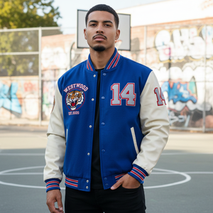 Chaqueta Universitaria de Baloncesto Unisex Vintage con Cuello Alto Bordado, Estilo Americano, 100% Seda, Resistente al Viento y Ecológica - Product Image 1