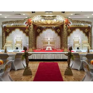 Increíble Golden Mandap para Ceremonia de boda hindú redondo elegante Mandaps fabricante tendencia personalizable Mandap decoración configuración Reino Unido - Product Image 1