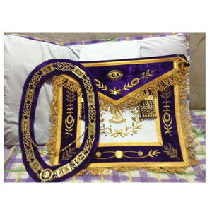 Maçonnique Regalia Passé Grand Maître Tablier Brodé À La Main Maçonnique Passé Maître 100% Tablier En Peau D'agneau Violet Velours Chaîne Collier - Product Image 1