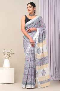 Ustom-sarees de lino 100% bloqueados hechos a mano para mujer de todas las edades, en colores pastel y brillantes con bonito diseño floral - Product Image 6