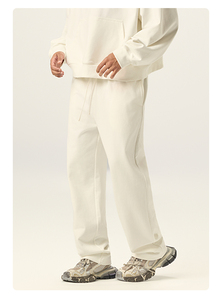 Pantalones de chándal negros de pierna ancha para hombre, pantalones de chándal de ajuste relajado con pretina ajustable para entrenamiento, estilo informal y callejero - Product Image 4