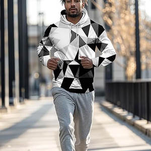 2025 automne hommes ensemble décontracté ample polaire fermeture éclair à capuche et couleur unie pantalons de survêtement numérique imprimé pour la saison d'hiver - Product Image 6